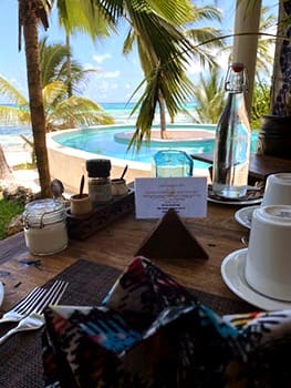 breakfast on the balcony with morning saying