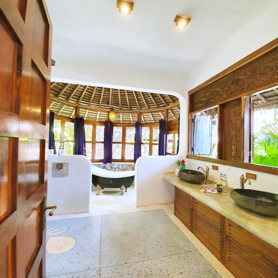 View from the sleeping room into the bathroom