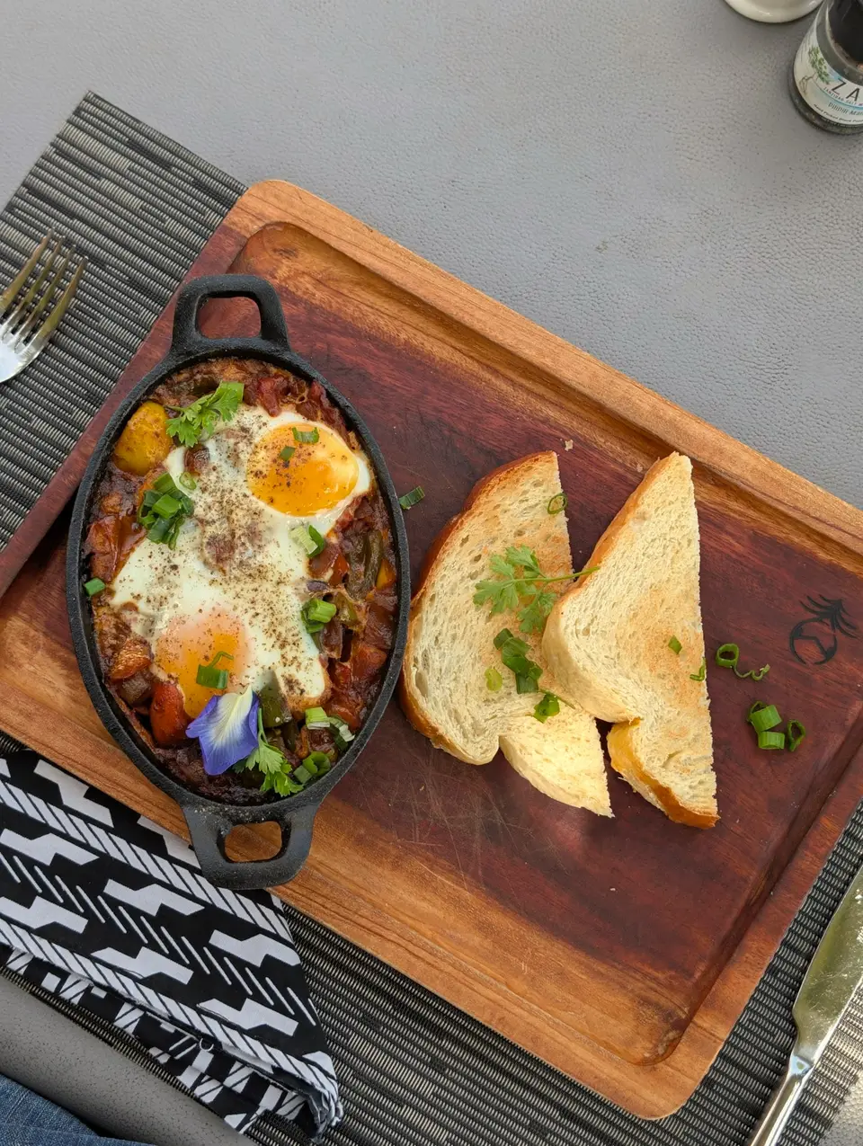 Close-up shot of Shakshuka at Zatiny Restaurant, Boutique Hotel Matlai Zanzibar.