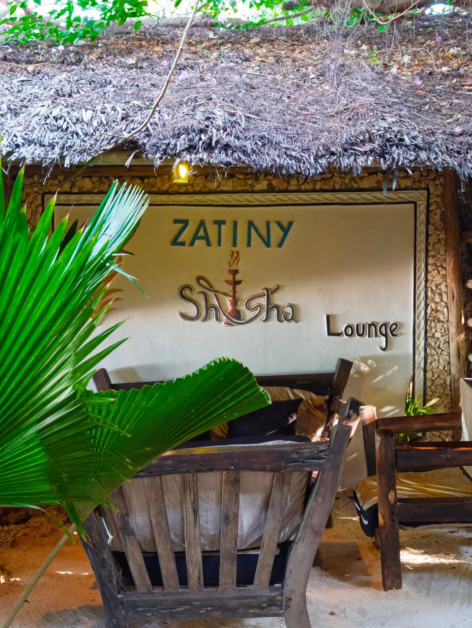 Zatiny Shisha Lounge at Boutique Hotel Matlai in Michamvi Pingwe Zanzibar, ambient oceanfront seating.