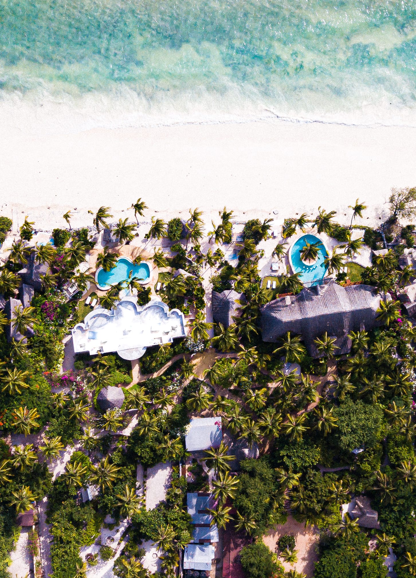 The property from the air, both houses and the beach beyond